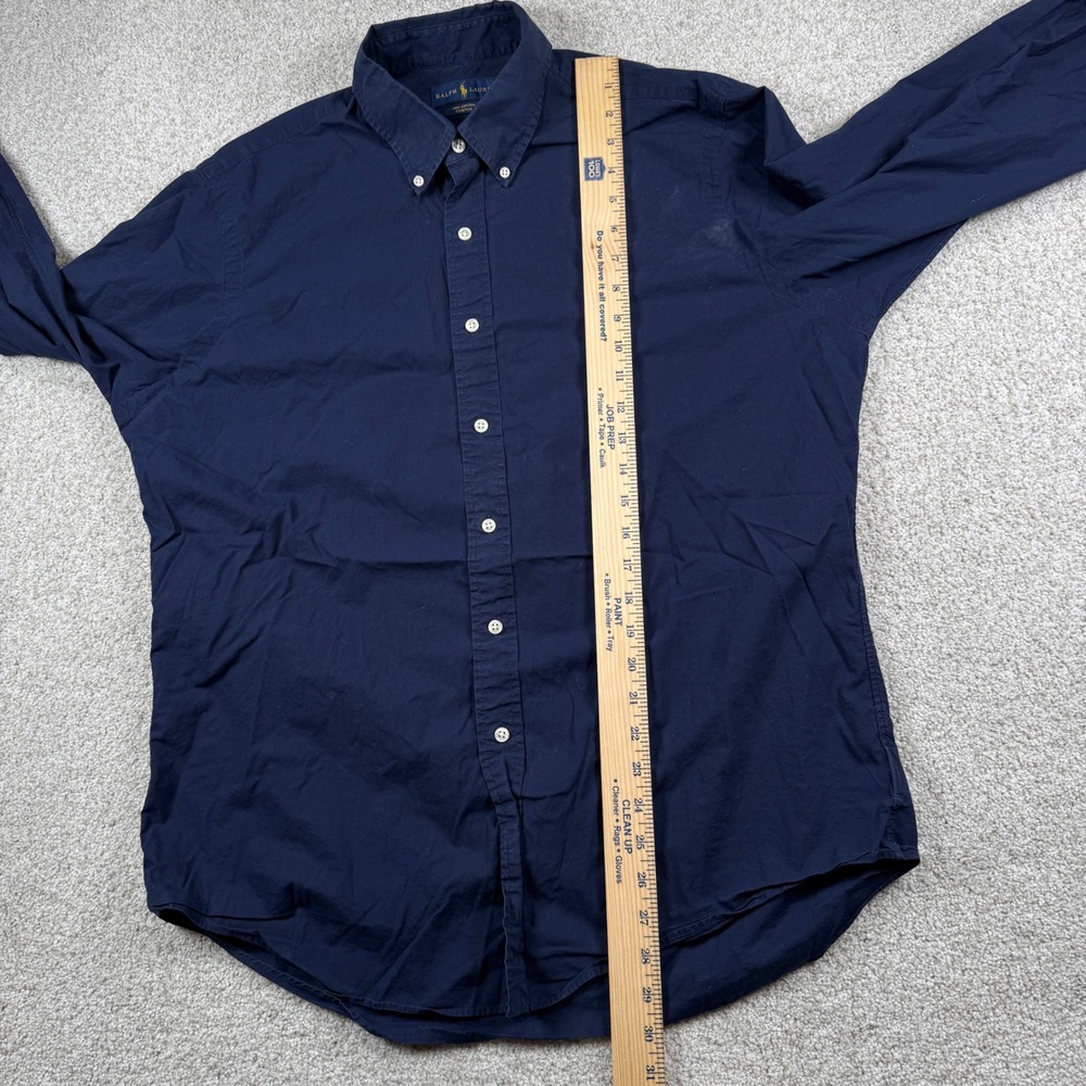 Ralph Lauren Button Down Mens L Navy Blue Cotton Stretch Long Sleeve Shirt - Picture 5 of 6